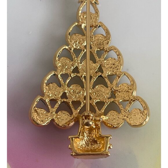 Vintage 1980s Goldtone Rhinestone Christmas Brooch - Picture 6 of 6